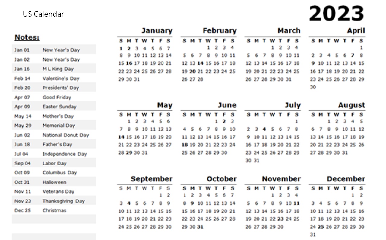 US Calendar 2023